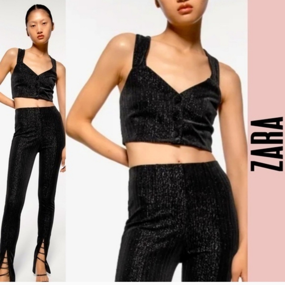 NWT ZARA Top Small Velvet Crop Top Metallic Threads Sleeveless